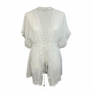 Club Z Collection White Lace Kimono Cover Up Tie Waist Boho vacation resortwear